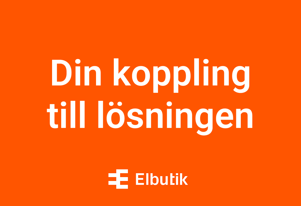 Orange bild med vit text som lyder ”Din koppling till lösningen” och Elbutiks logotyp längst ned.