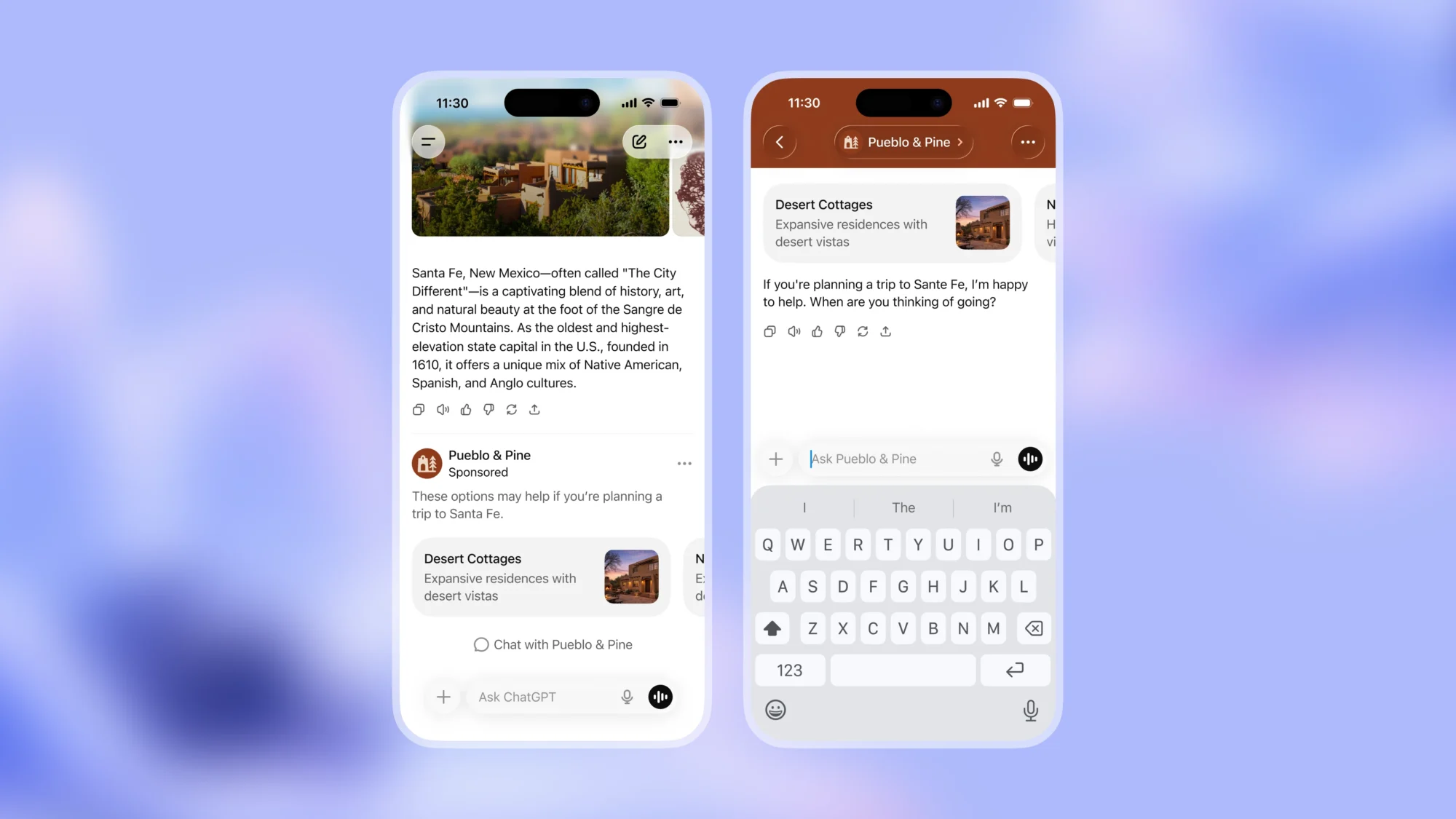 Exempel på hur sponsrade annonser visas i ChatGPT efter ett AI-genererat svar, som del av OpenAI:s test av annonser i konversationsbaserad sök.